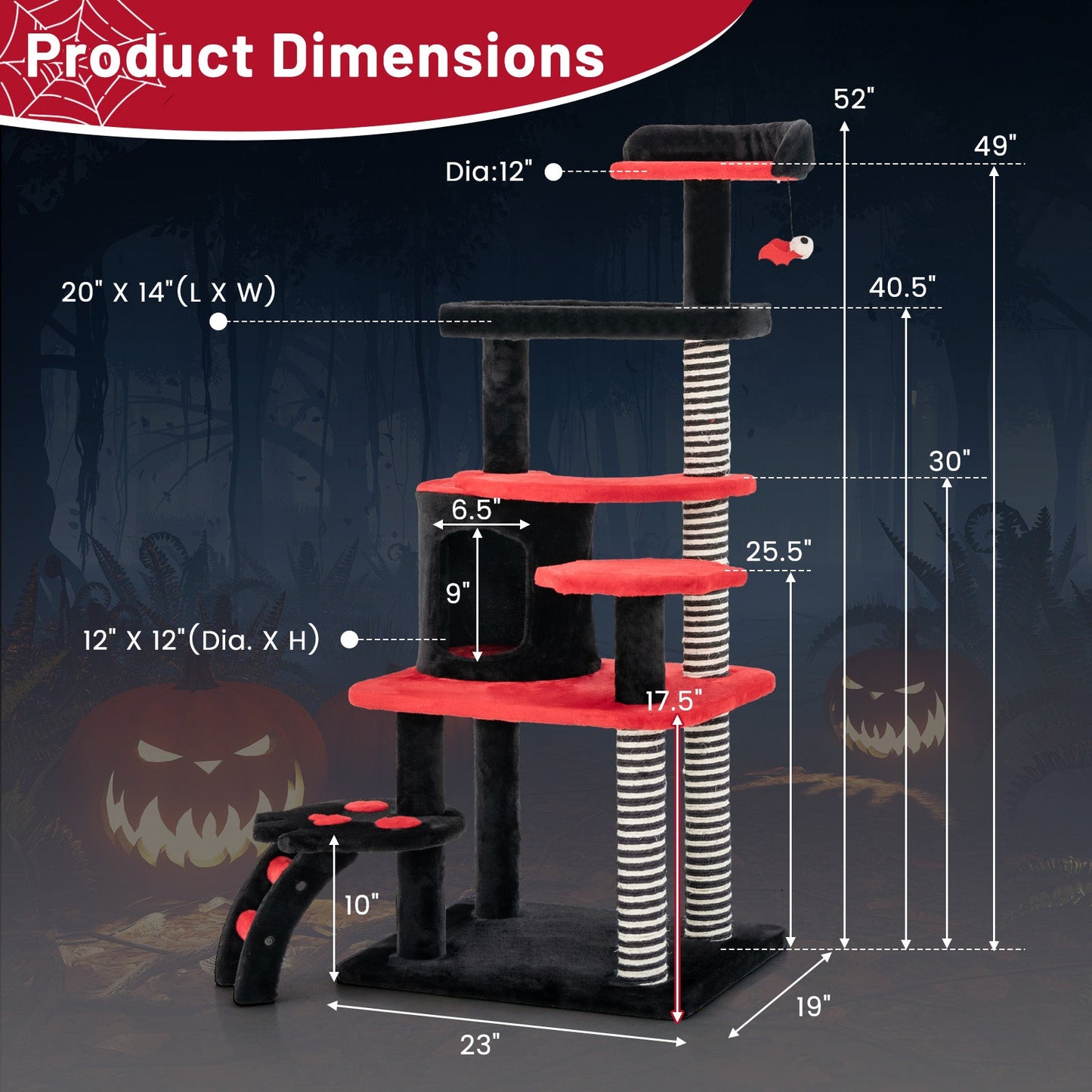 Árbol Gótico para Gatos con Cama, Condominio y Poste Rascador - Negro y Rojo