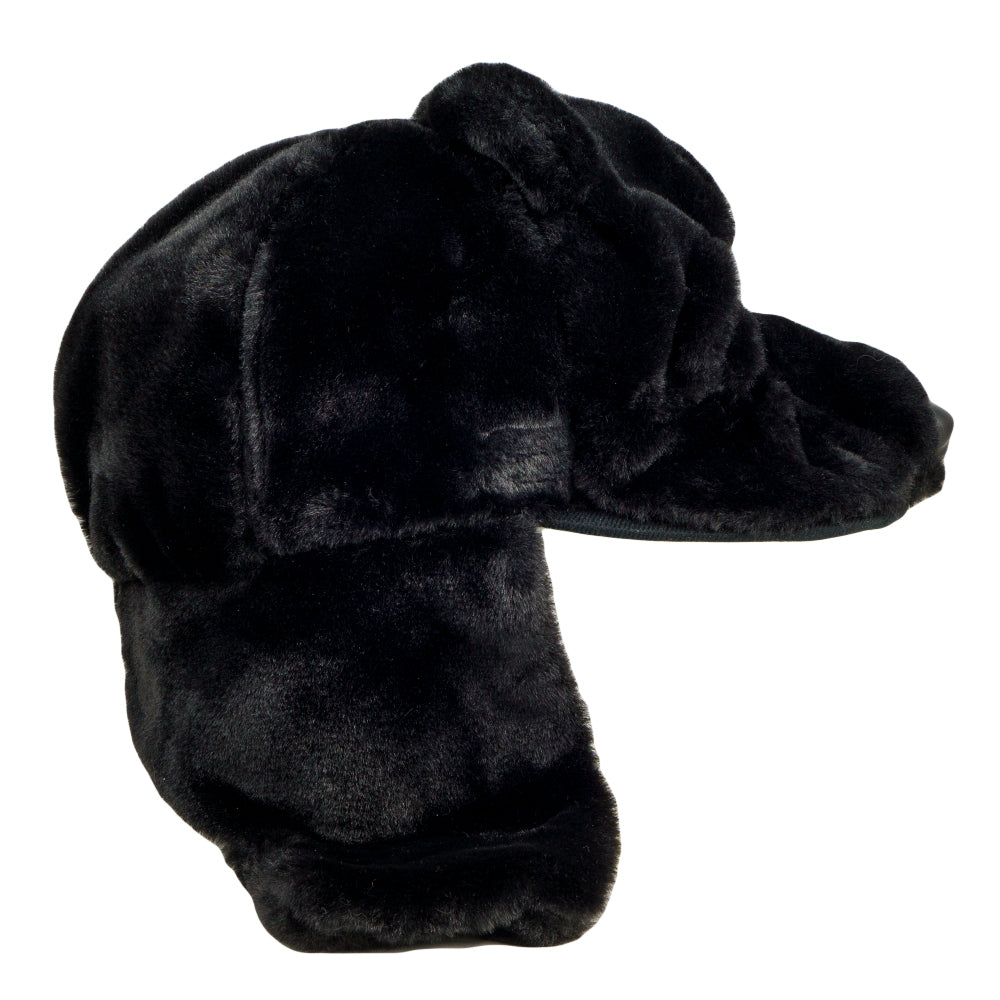 Chapeau ajusté en fourrure d'ours noir avec rabats d'oreilles