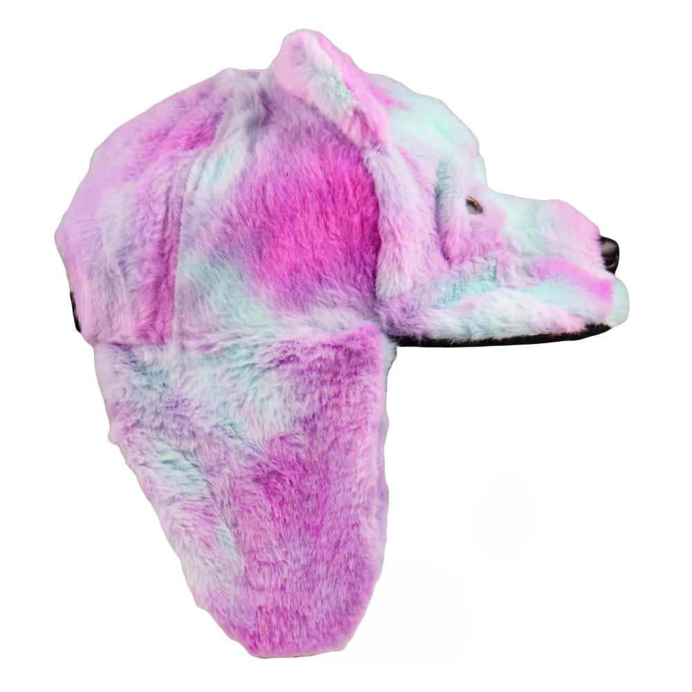 Gorro Snapback de Piel Sintética con Orejeras de Oso Púrpura