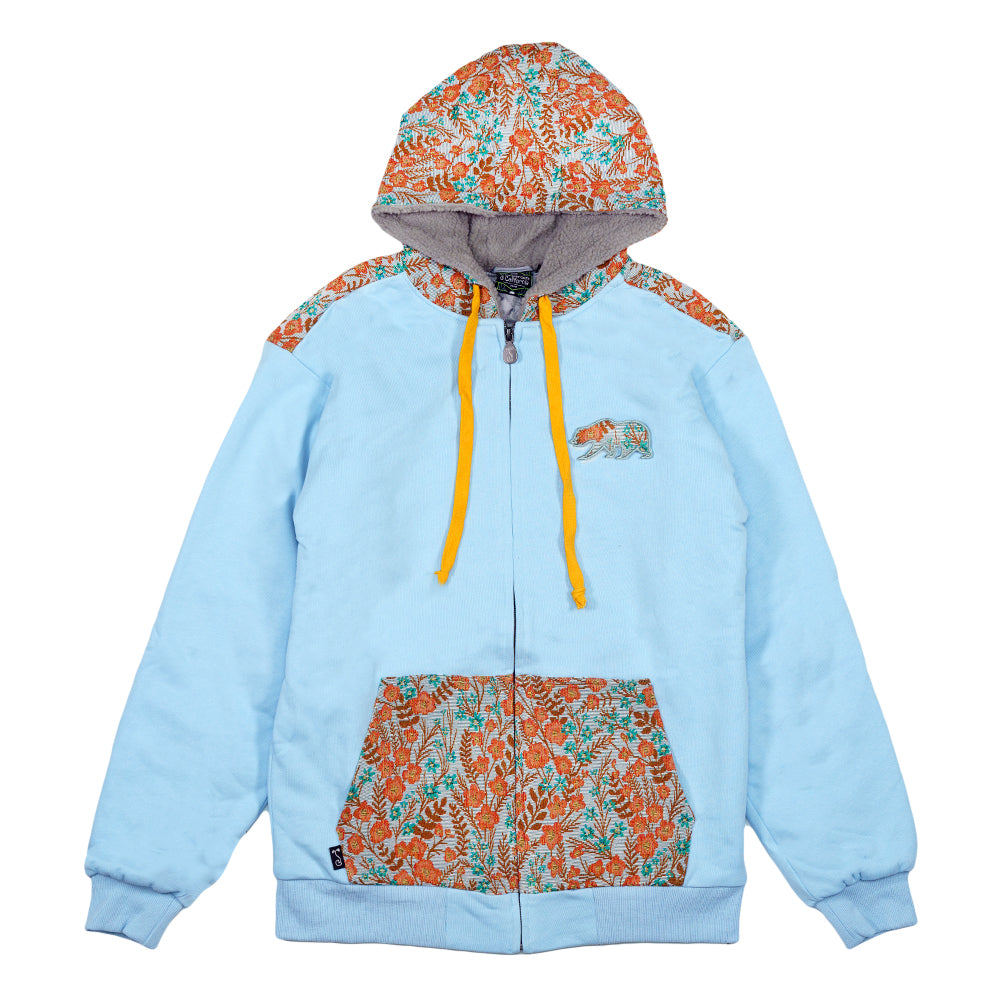 Removable Bear Floral Blue Zip Up Hoodie - Korvel