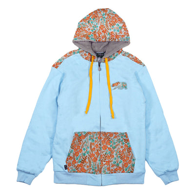Removable Bear Floral Blue Zip Up Hoodie - Korvel