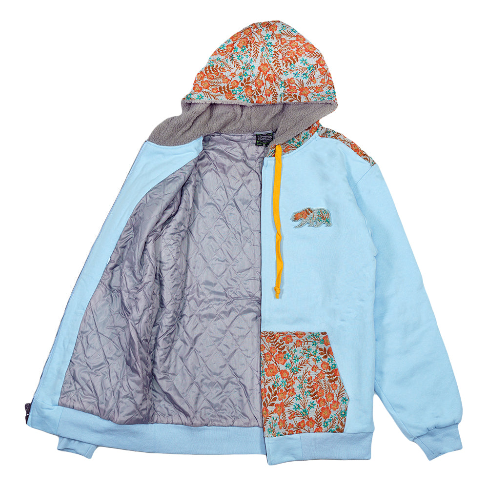 Removable Bear Floral Blue Zip Up Hoodie - Korvel