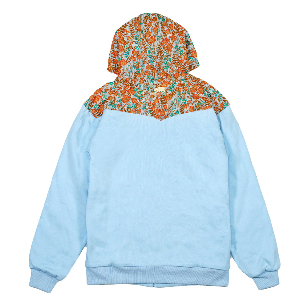 Removable Bear Floral Blue Zip Up Hoodie - Korvel
