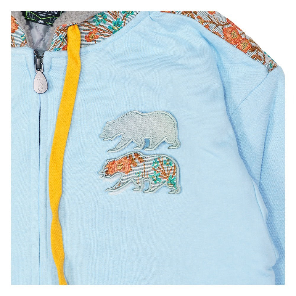 Removable Bear Floral Blue Zip Up Hoodie - Korvel