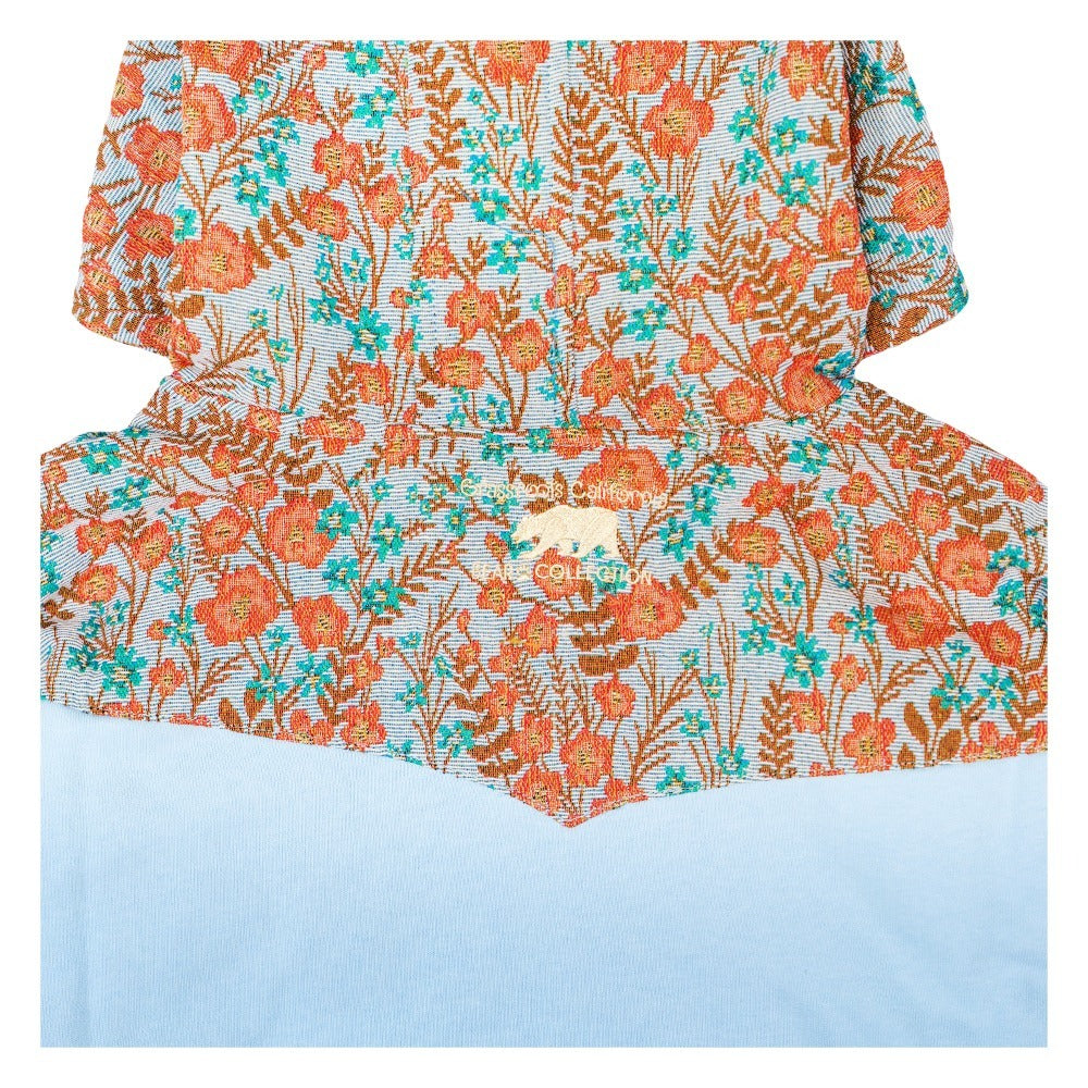 Removable Bear Floral Blue Zip Up Hoodie - Korvel