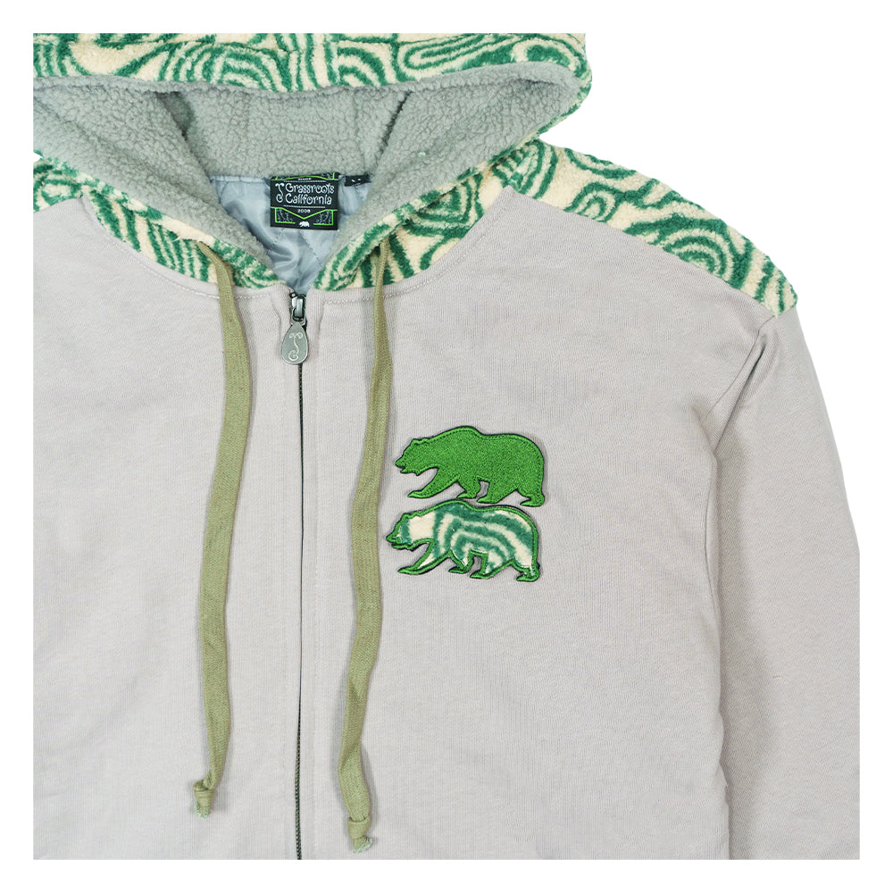 Sudadera con capucha de felpa verde con oso removible