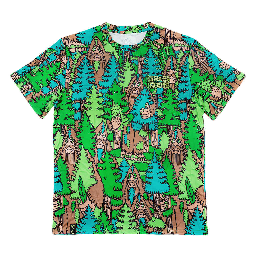 T-shirt vert Bigfoot dans les bois