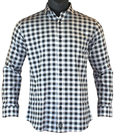 Titan Grey Plaid Long Sleeve Shirt - Athletic Fit - Korvel