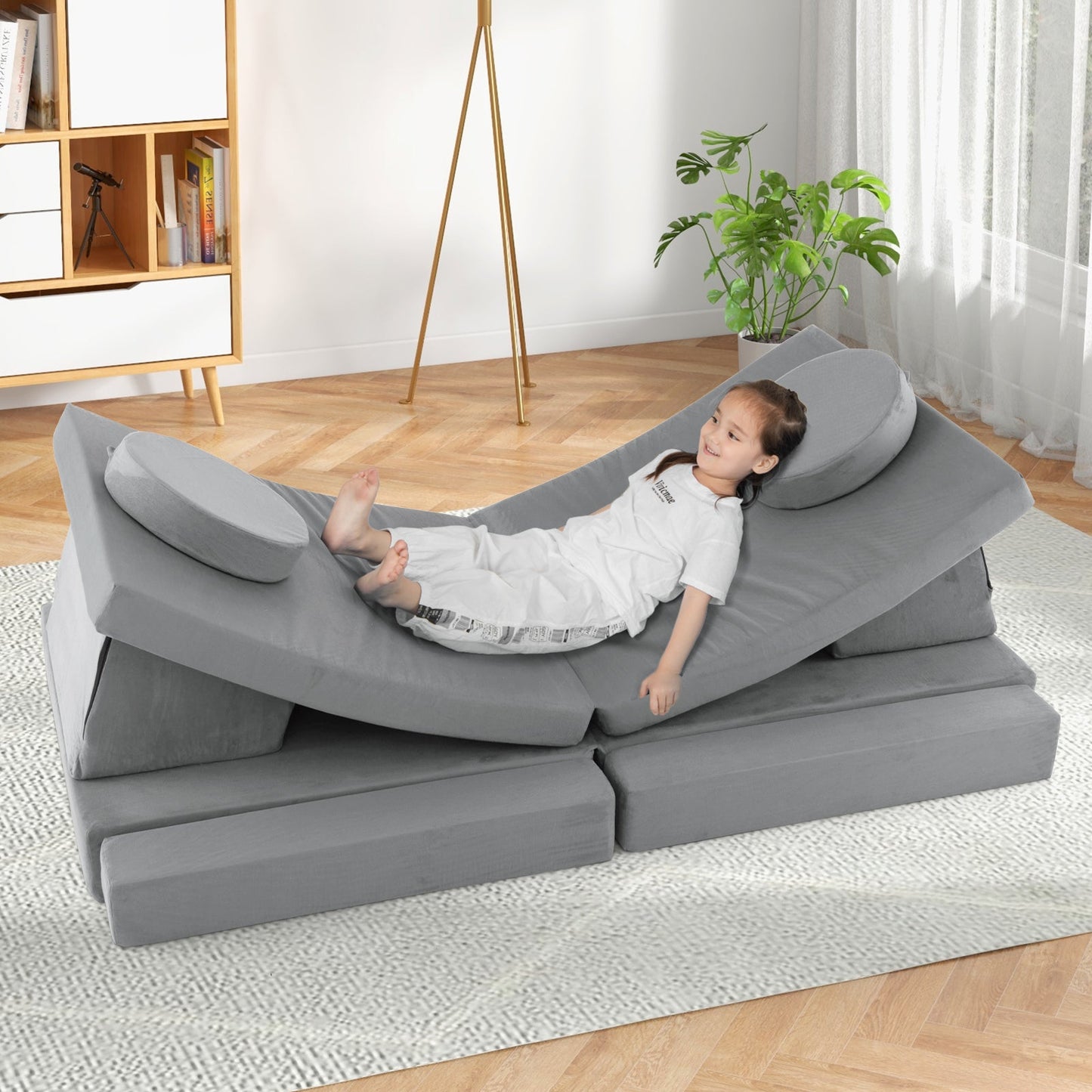 Canapé de jeu pour enfants en 10 pièces avec poignée portable - Gris