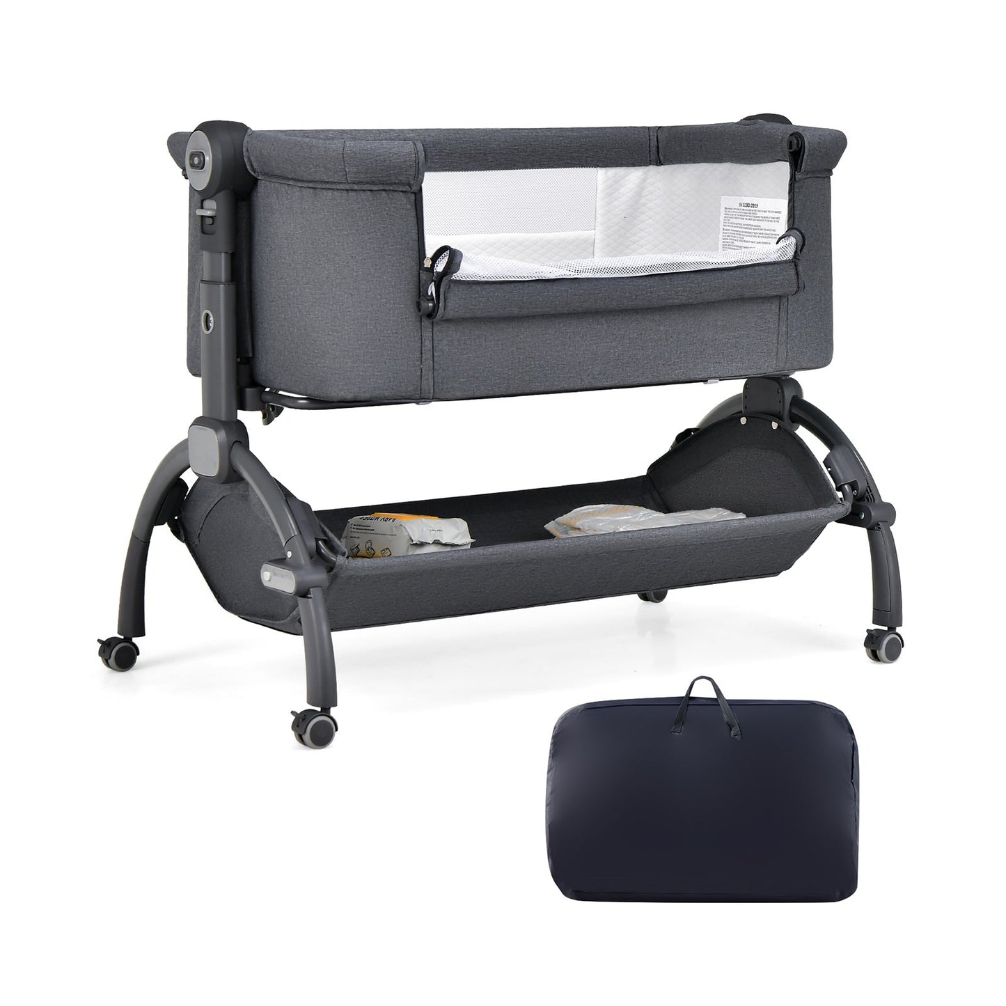Berceau 3-en-1 pour bébé avec design à double verrouillage - Gris