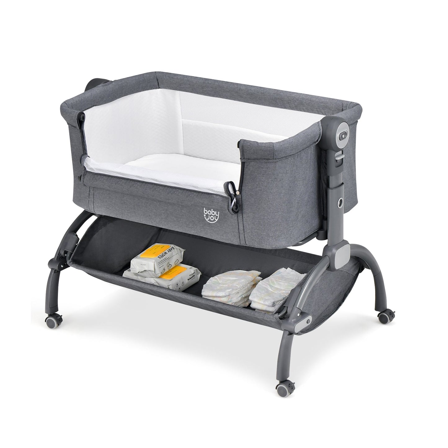 Berceau 3-en-1 pour bébé avec design à double verrouillage - Gris