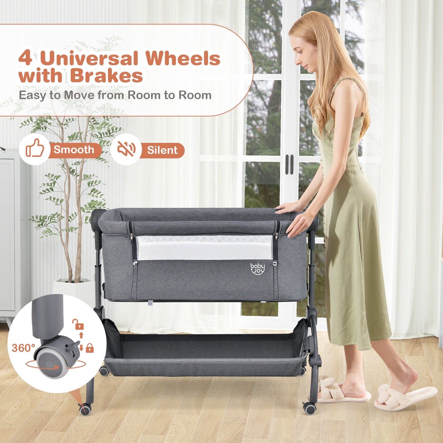 Berceau 3-en-1 pour bébé avec design à double verrouillage - Gris