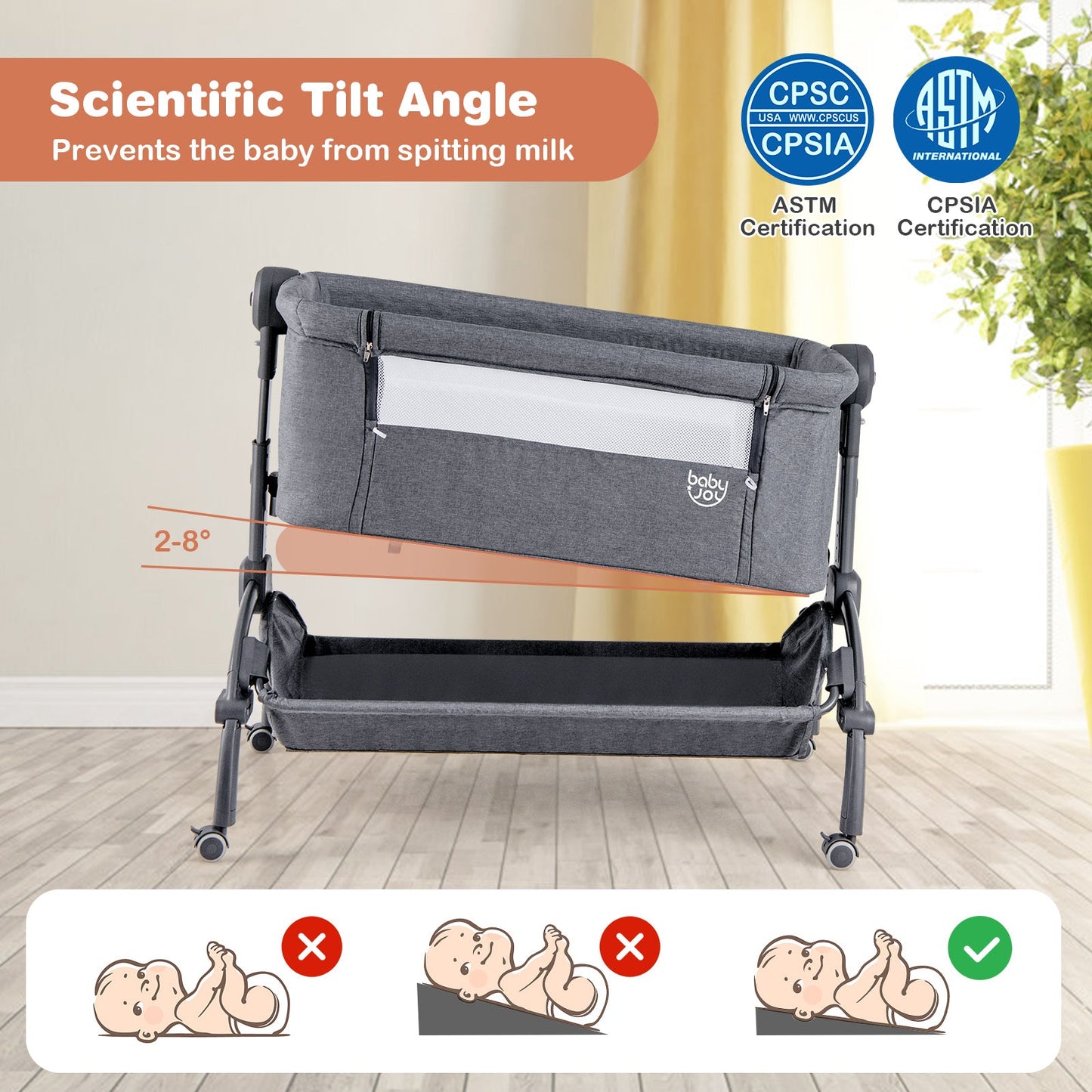 Berceau 3-en-1 pour bébé avec design à double verrouillage - Gris