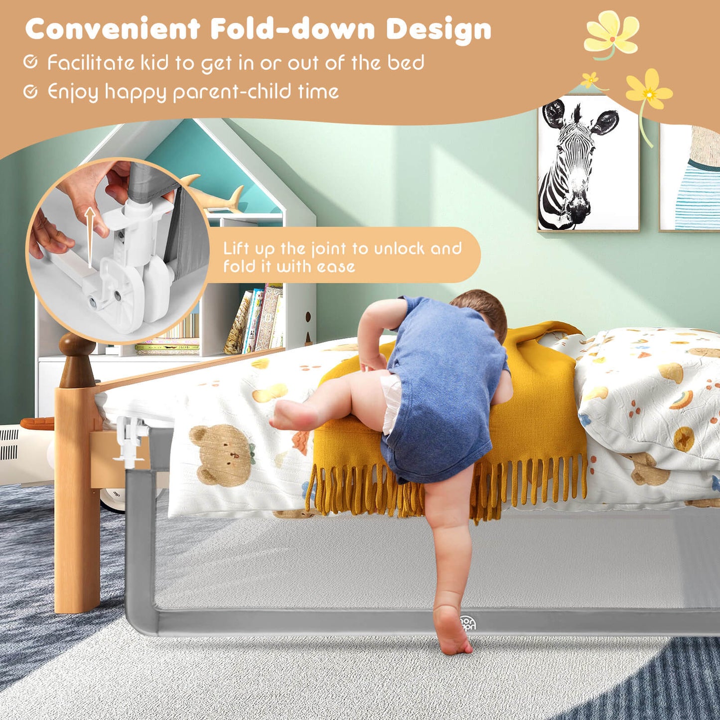 59 Inch Folding Baby Bed Rail Guard - Gray