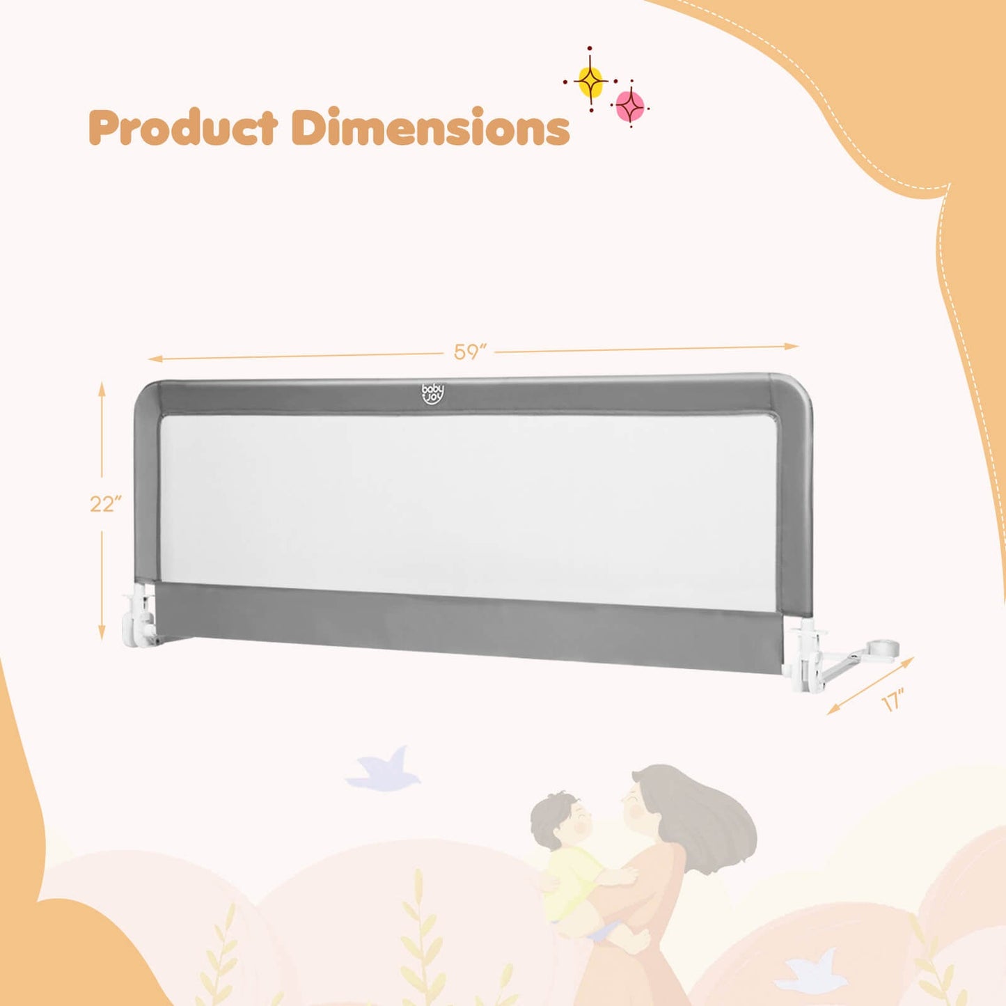 59 Inch Folding Baby Bed Rail Guard - Gray