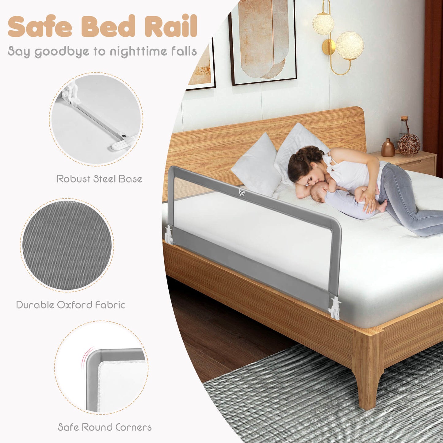 59 Inch Folding Baby Bed Rail Guard - Gray