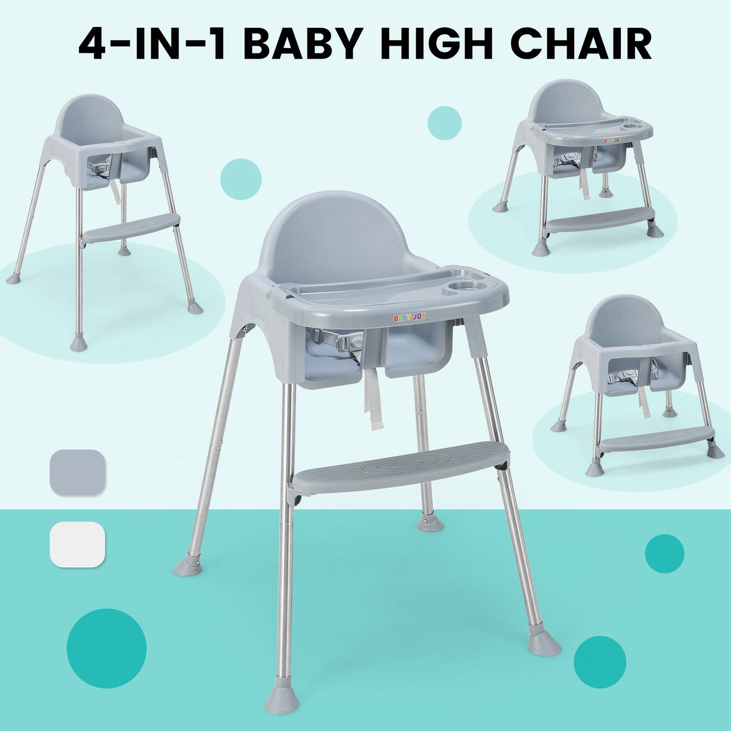 4-in-1 Convertible Baby High Chair - Gray