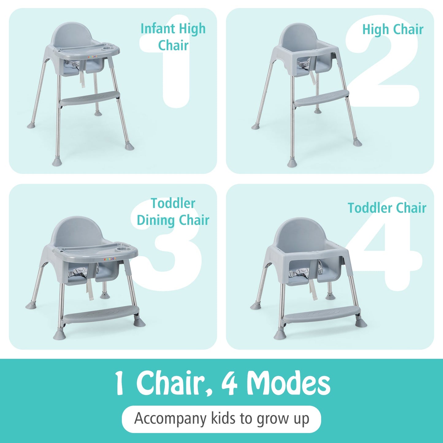 4-in-1 Convertible Baby High Chair - Gray