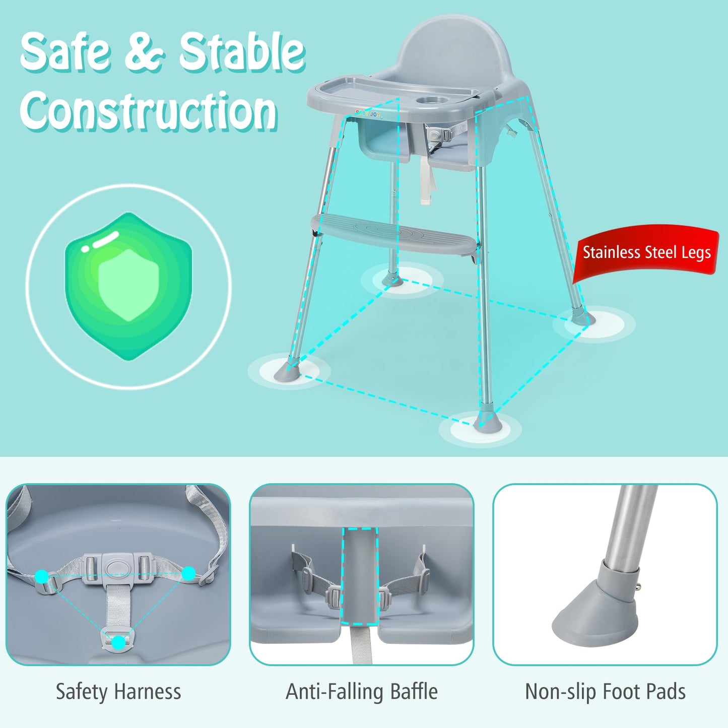4-in-1 Convertible Baby High Chair - Gray