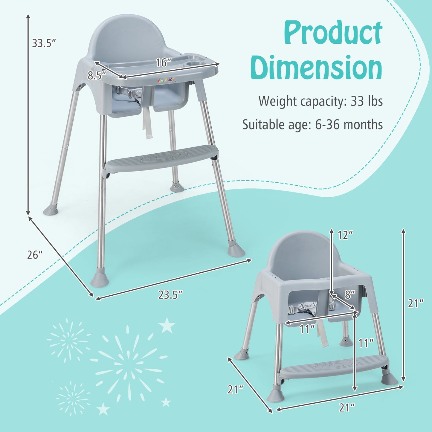 4-in-1 Convertible Baby High Chair - Gray
