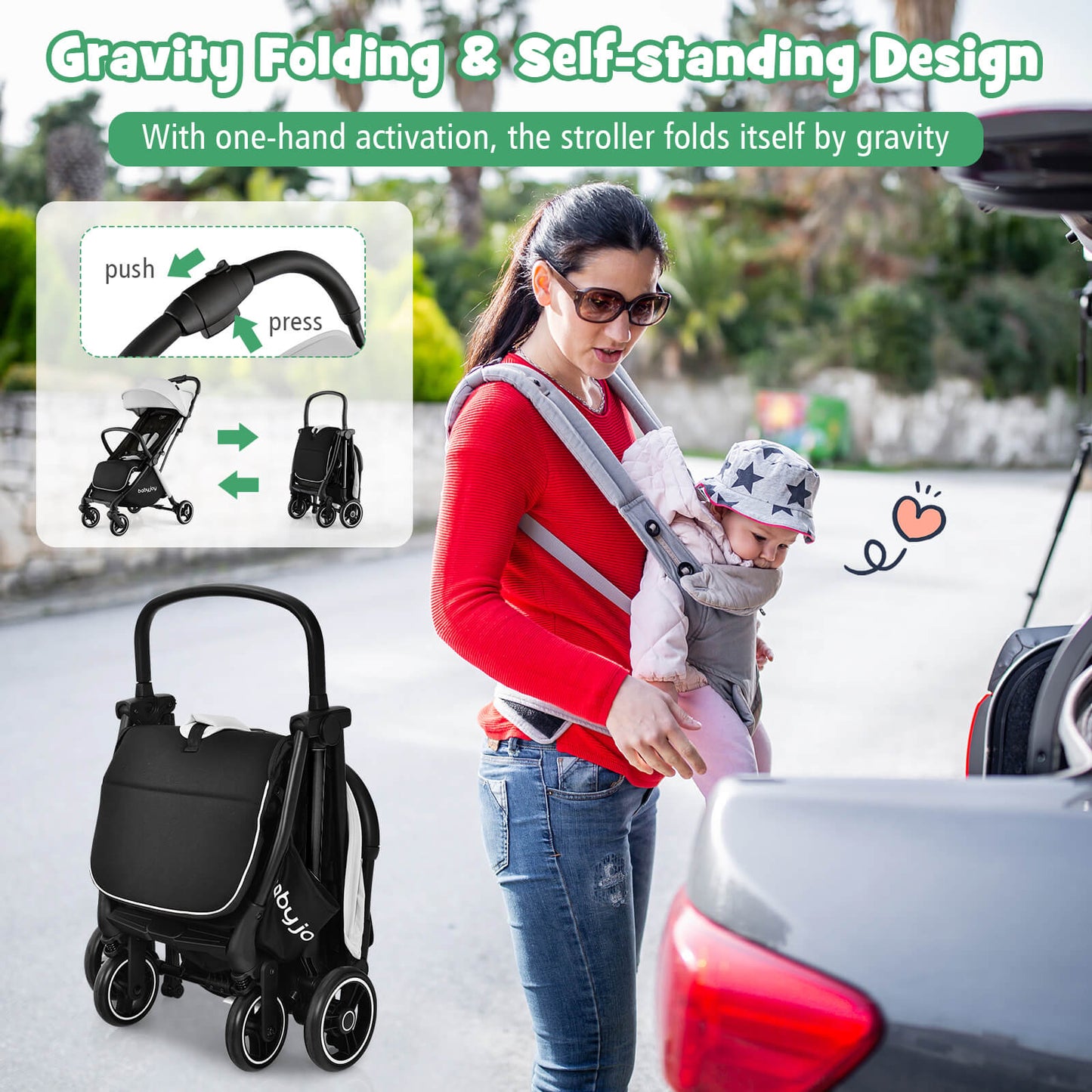 Poussette portable légère pliable à une main - Gris