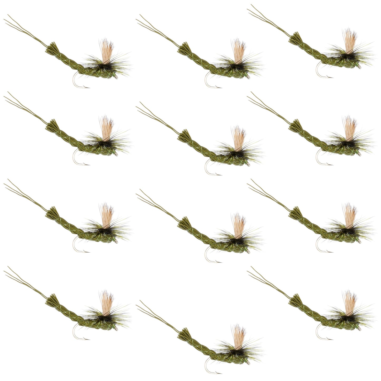 Mouches sèches Green Para Drake à corps allongé - Taille 10 (12 mouches)
