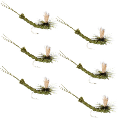 Mouches sèches Green Para Drake à corps allongé - Taille 10 (Pack de 6)