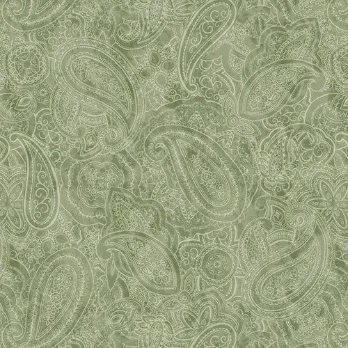 Tissu Large en Coton Paisley Jane Vert Sauge