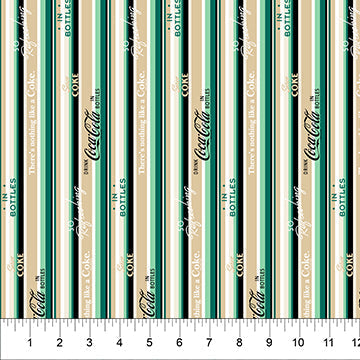 Tissu en coton Coca-Cola à rayures vertes - 44"/45" par yard