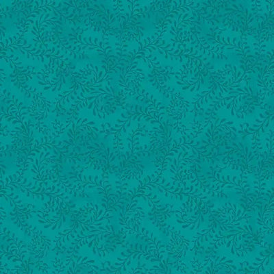 Tissu en coton large avec motif de feuilles tourbillonnantes vert teal - 1 yard