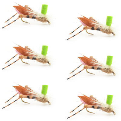 Premium Green Hopper Foam Body Grasshopper Flies - Size 10 (Pack of 6) - Korvel