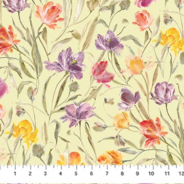 Green Tulips Flourish Cotton Fabric - 44"/45" Per Yard