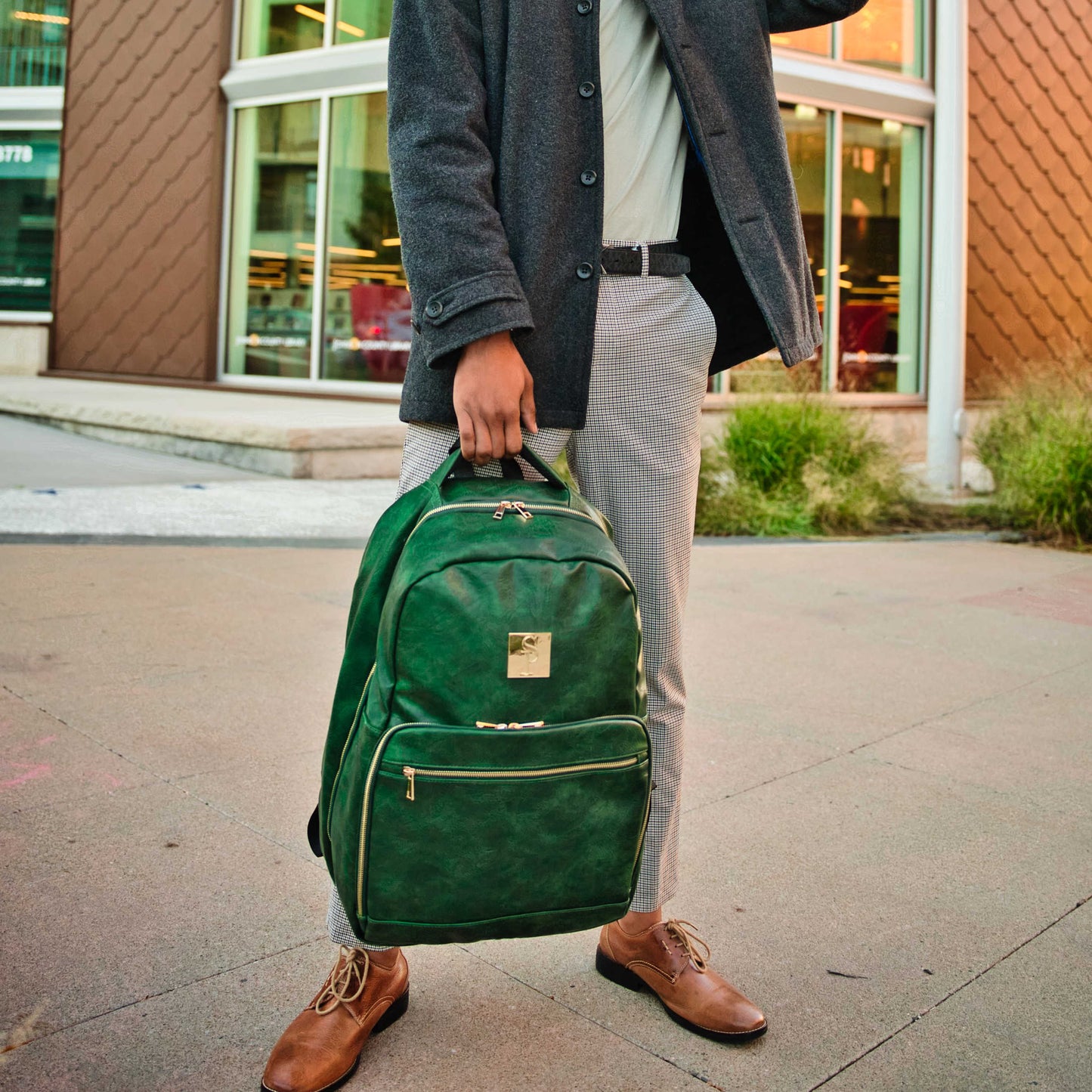 Bolso de viaje de piel verde esmeralda (diseño XL)