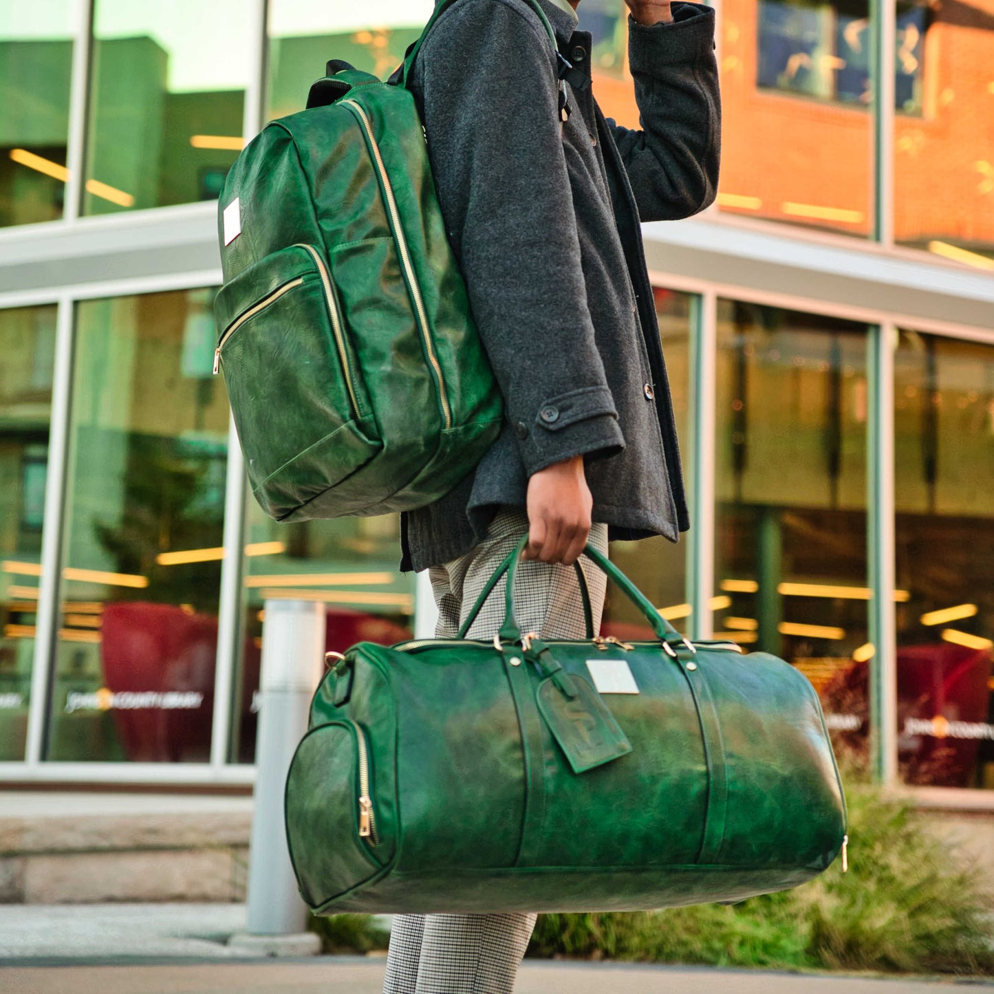 Bolso de viaje de piel verde esmeralda (diseño XL)