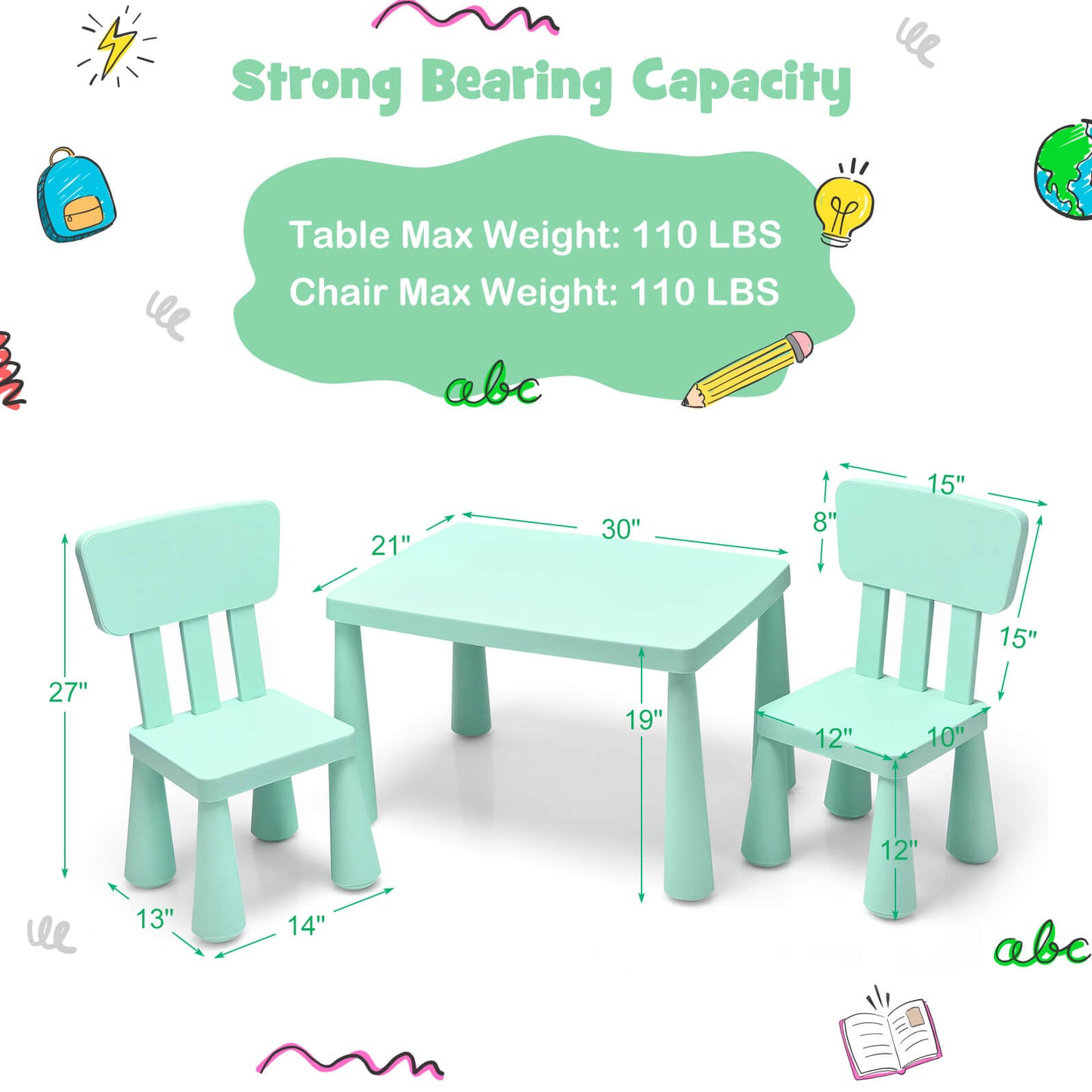 Ensemble de table et chaises multi-activités pour tout-petits - Vert