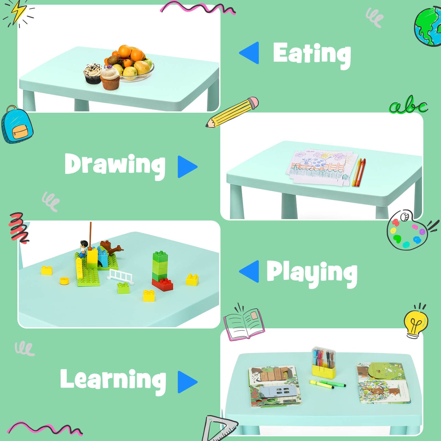 Ensemble de table et chaises multi-activités pour tout-petits - Vert