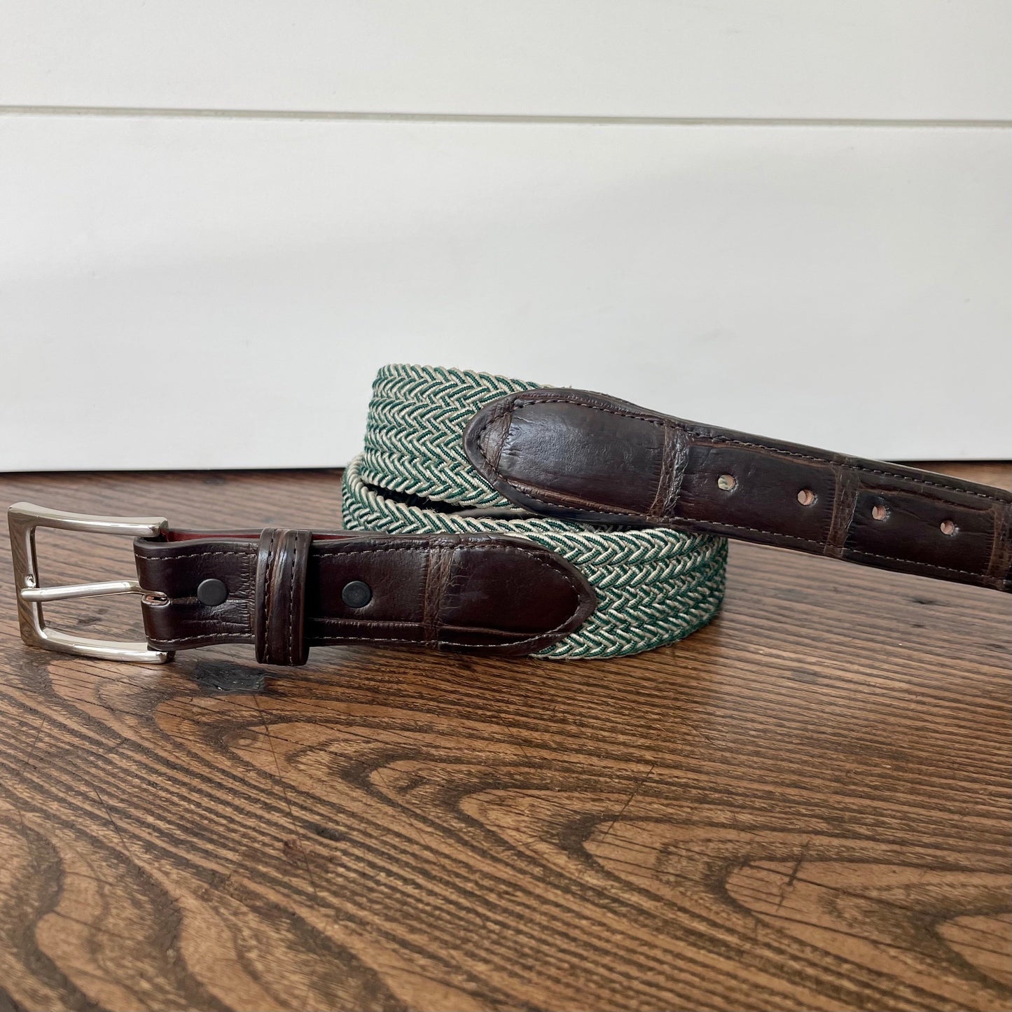 The Stretch Belt in Green & Tan