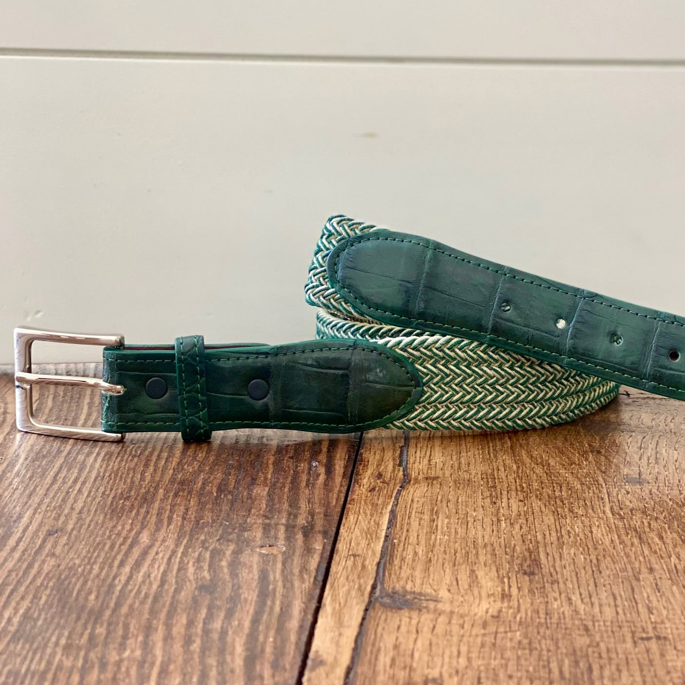 The Stretch Belt in Green & Tan