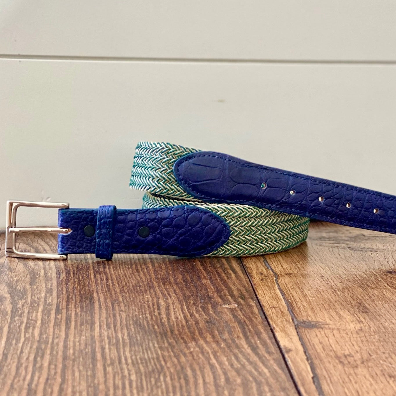 The Stretch Belt in Green & Tan