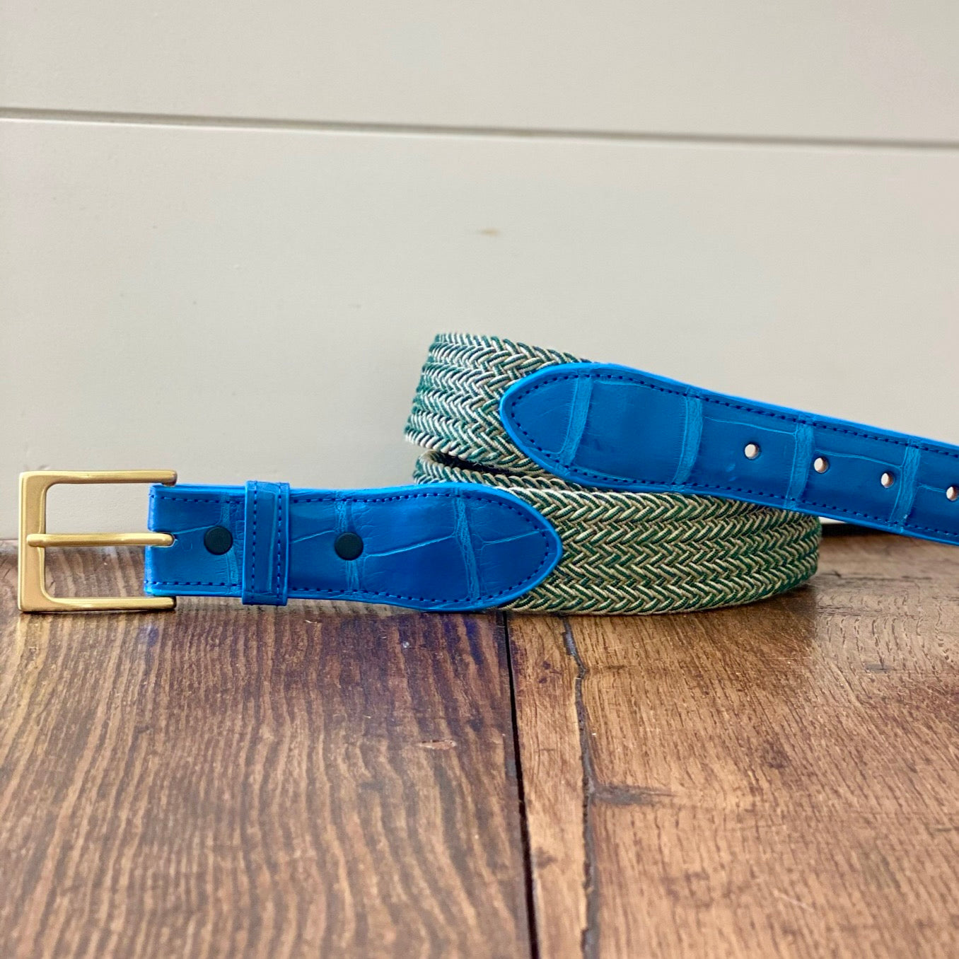 The Stretch Belt in Green & Tan