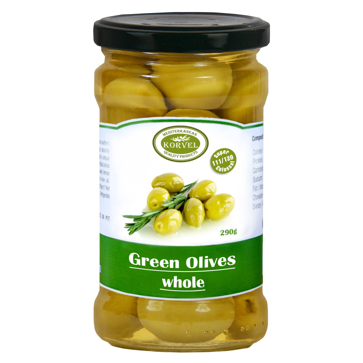 KORVEL Greek Green Whole Halkidiki Olives – Super Colossal – 10.65 oz Glass Jar