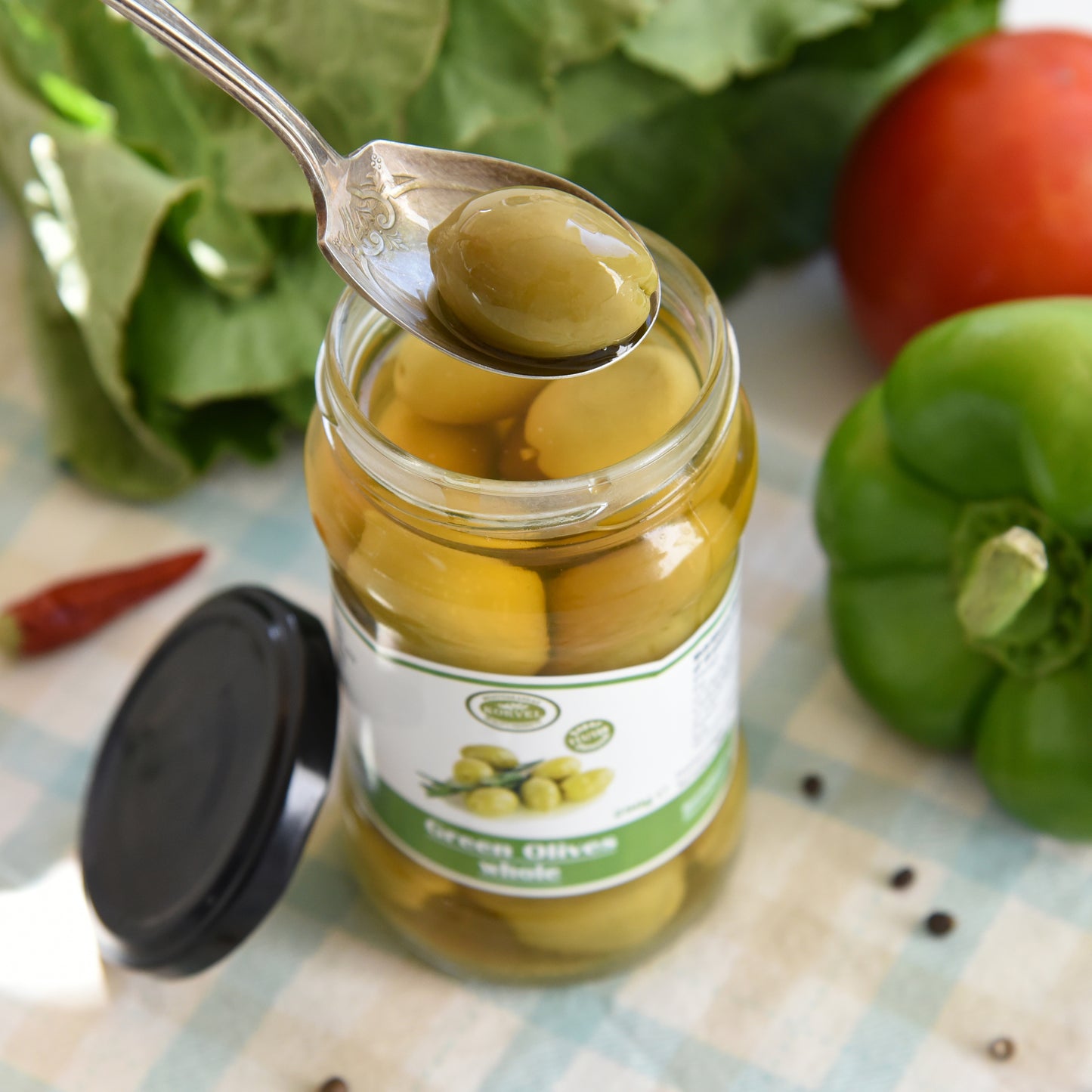 KORVEL Greek Green Whole Halkidiki Olives – Super Colossal – 10.65 oz Glass Jar