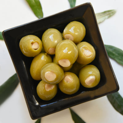 KORVEL Greek Green Halkidiki Olives stuffed with Garlic, Super Colossal, 10.65 oz