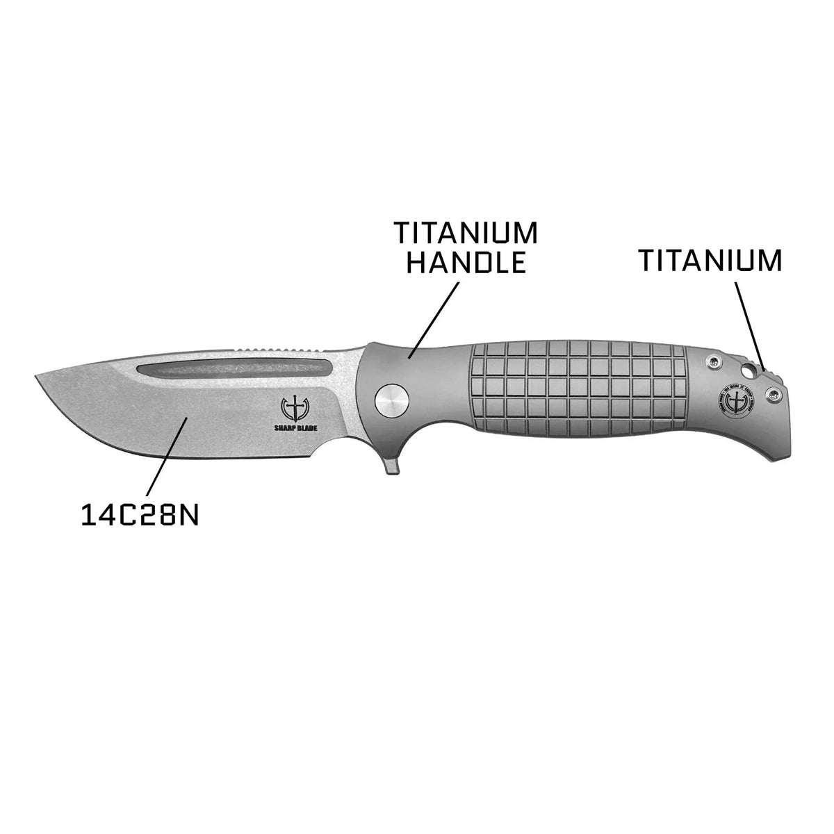 Couteau de poche EDC premium avec lame en acier 14C28N et manche en titane