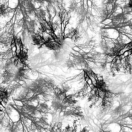 Grey Tree Dance Branches Cotton Wideback Fabric