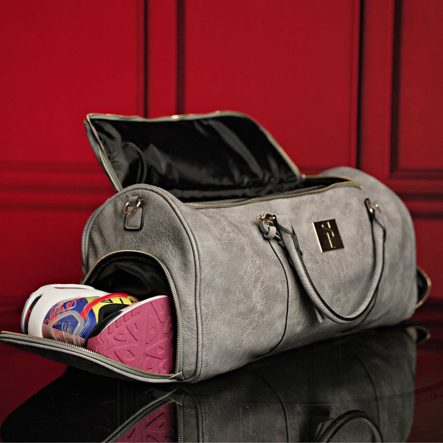 Stylish Grey Tumbled Leather Travel Bag Set - Backpack & Duffle - Korvel