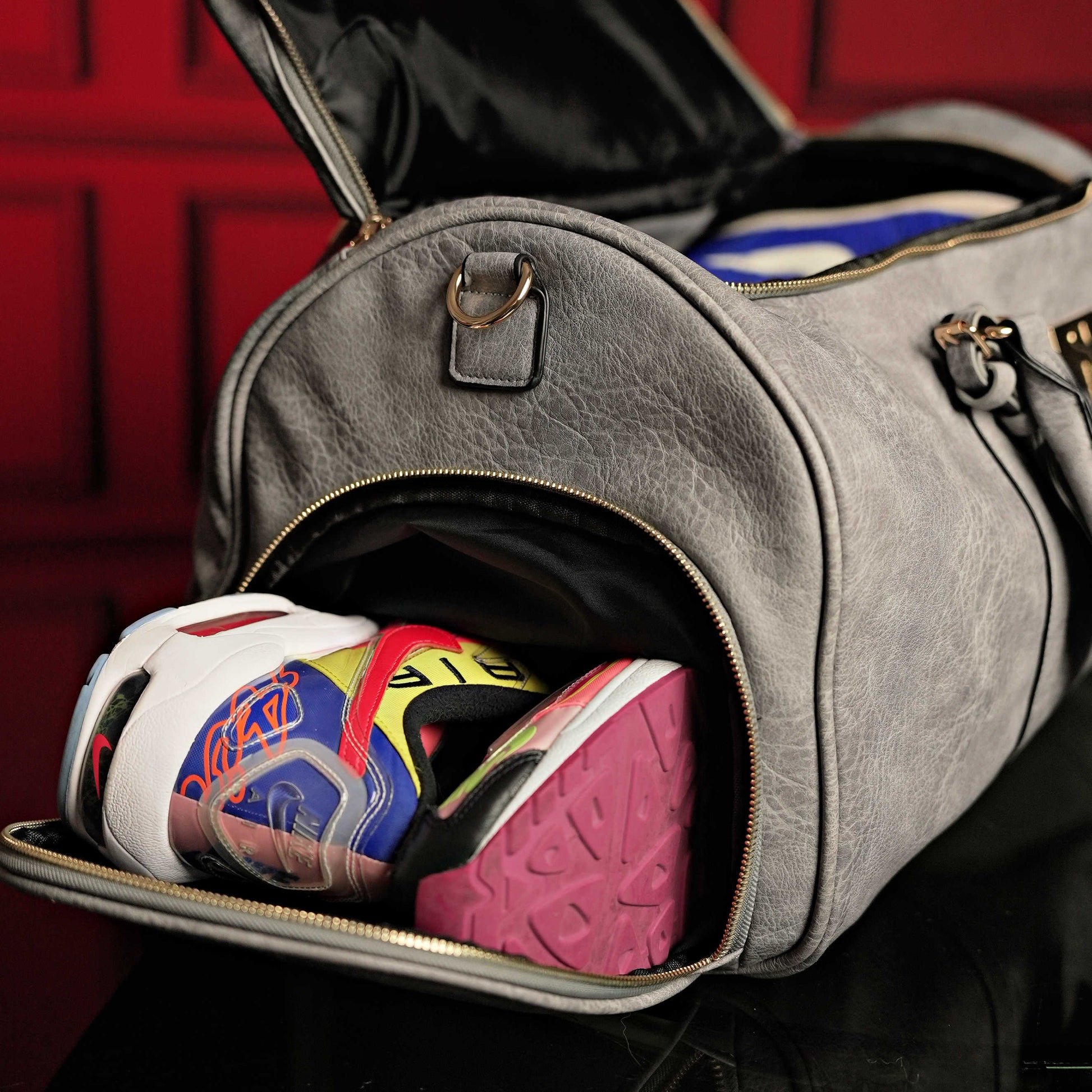Stylish Grey Tumbled Leather Travel Bag Set - Backpack & Duffle - Korvel