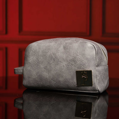 Elegant Grey Leather Travel Toiletry Kit - Korvel