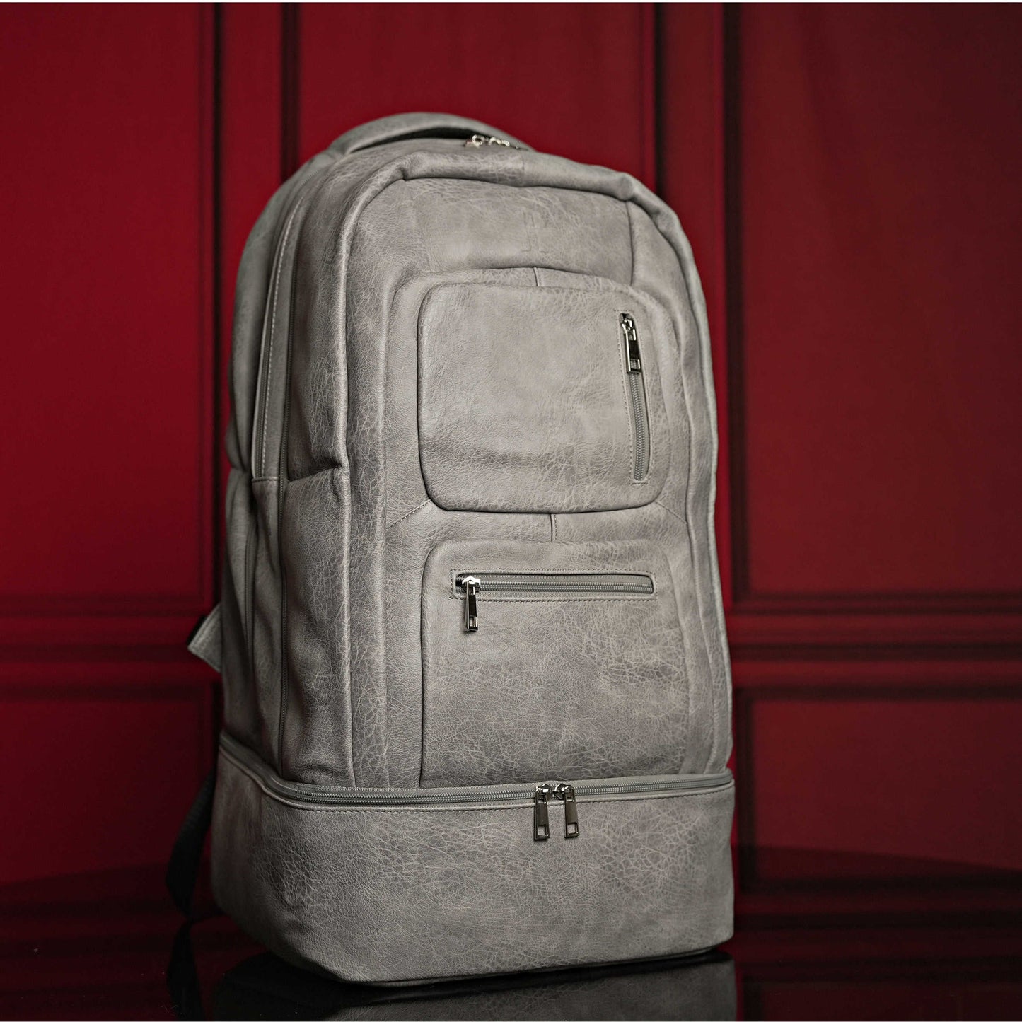 Stylish Grey Tumbled Leather Travel Bag Set - Backpack & Duffle - Korvel