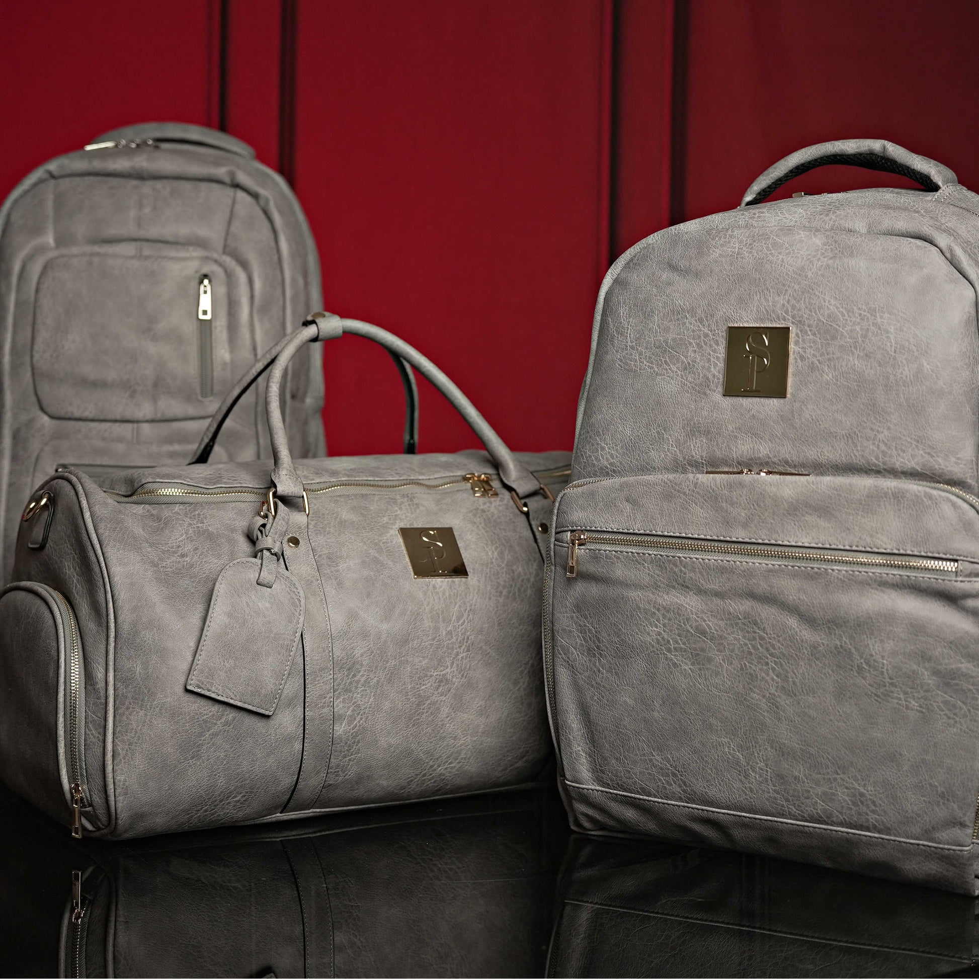 Elegant Grey Tumbled Leather 3-Piece Bag Collection - Korvel